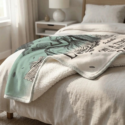 Personalized Reading Blanket draped over a cozy living room bed