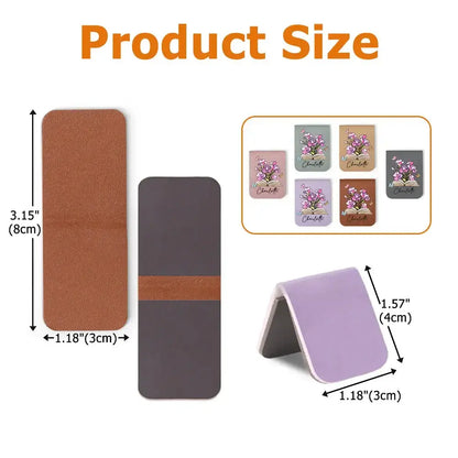 Product size chart with dimensions of different custom magnetic leather bookmark