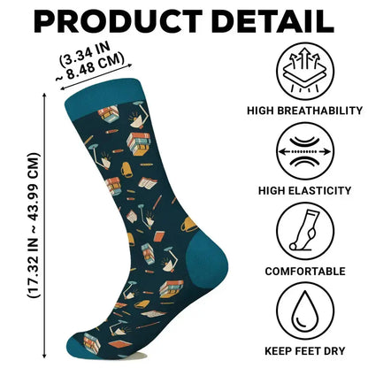 Detailed custom character print on the sole of breathable reading socks