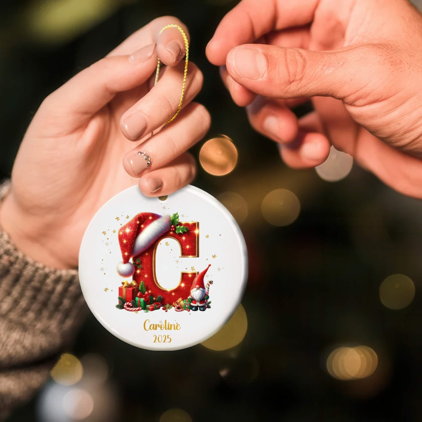 Customized Christmas Initial Ceramic Ornament for Family
