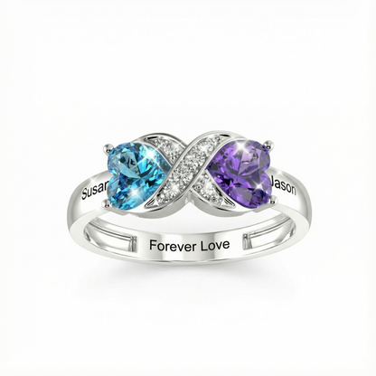 Personalized Birthstone & Name Infinity Ring For Couple