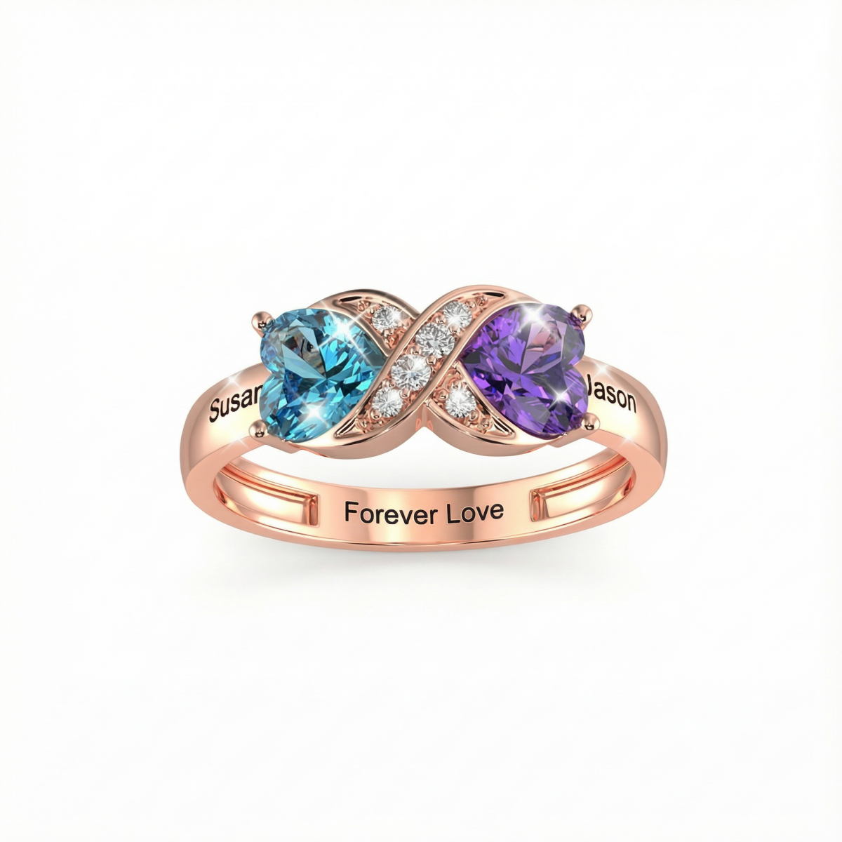 Personalized Birthstone & Name Infinity Ring For Couple