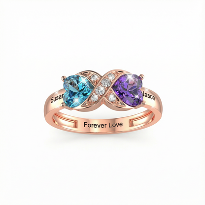 Personalized Birthstone & Name Infinity Ring For Couple