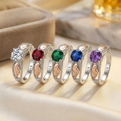 Personalized Hug From Heaven Memorial Angel Wings Ring