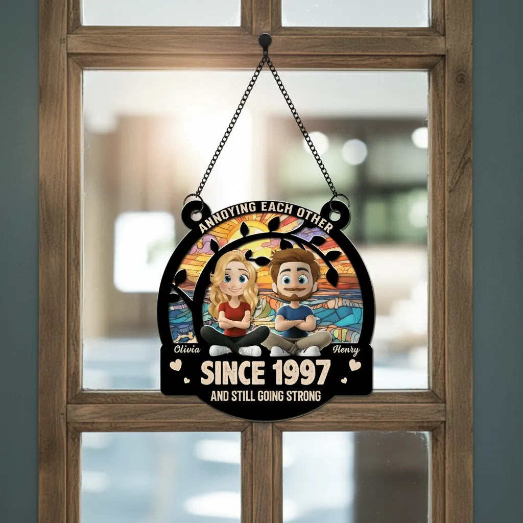 Customized couple suncatcher hanging the window
