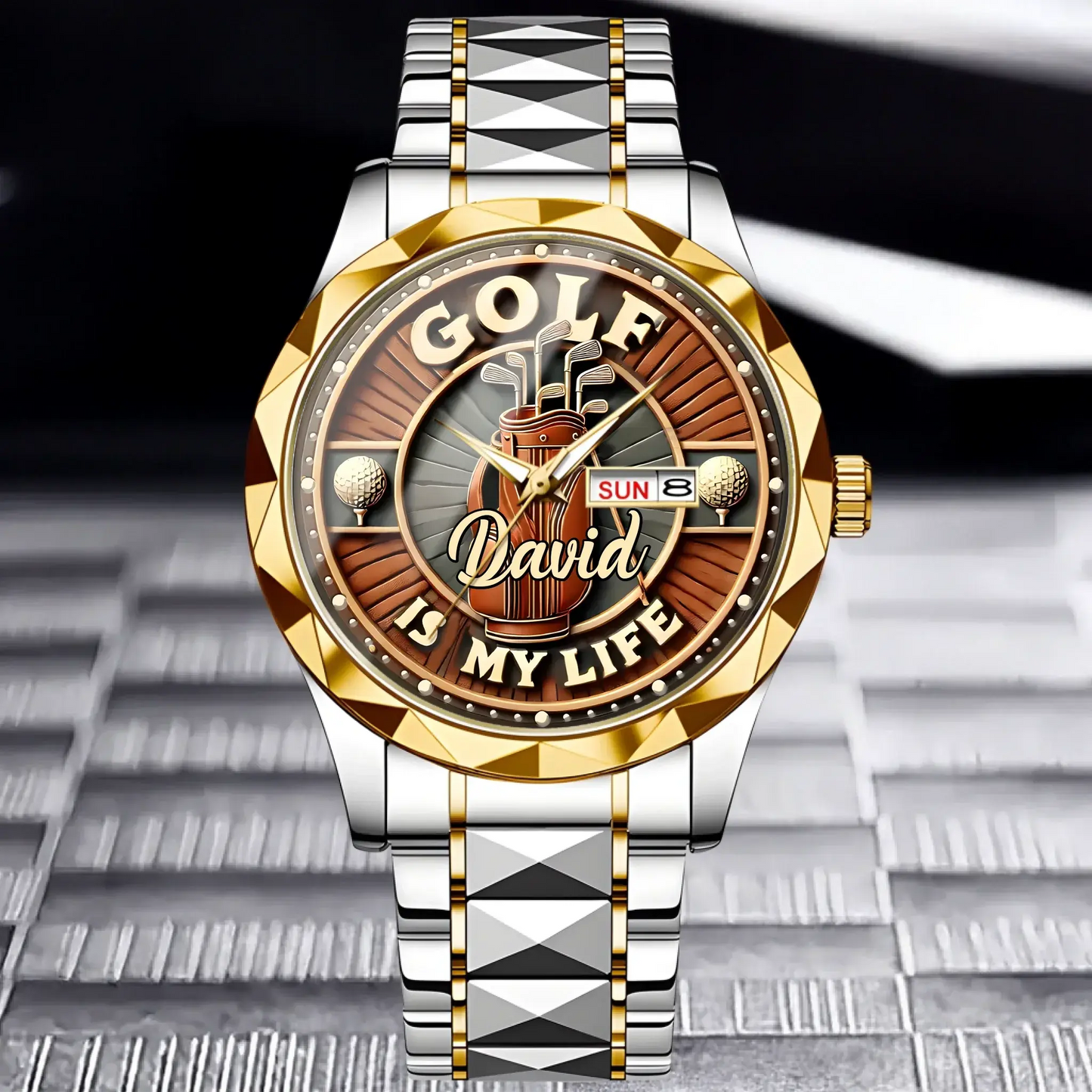 Personalized Golf Watch - Celebrate His Weekend Passion for custom golf gift - material and finish detail