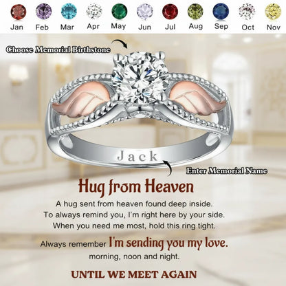 Personalized Hug From Heaven Memorial Angel Wings Ring