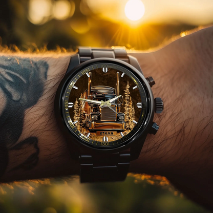 Best Truck Driver Custom Watch for gift for truck driver - close-up detail view