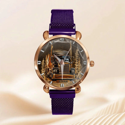 Best Truck Driver Custom Watch for gift for truck driver in purple finish