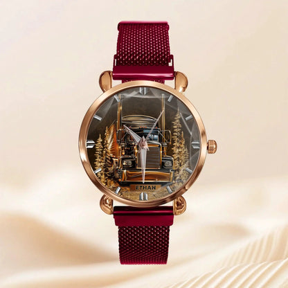Best Truck Driver Custom Watch for gift for truck driver in red finish
