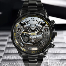 custom motorcycle watch showing the detailed V-twin engine dial 01