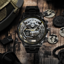 custom motorcycle watch showing the detailed V-twin engine dial 02