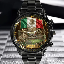Man's Metal Strap / Black / None Personalized Mexico Soccer Watch — Custom Name Mexican Flag Eagle Patriotic Commemorative Timepiece Tailsprouts