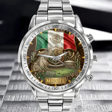 Man's Metal Strap / Silver / None Personalized Mexico Soccer Watch — Custom Name Mexican Flag Eagle Patriotic Commemorative Timepiece Tailsprouts