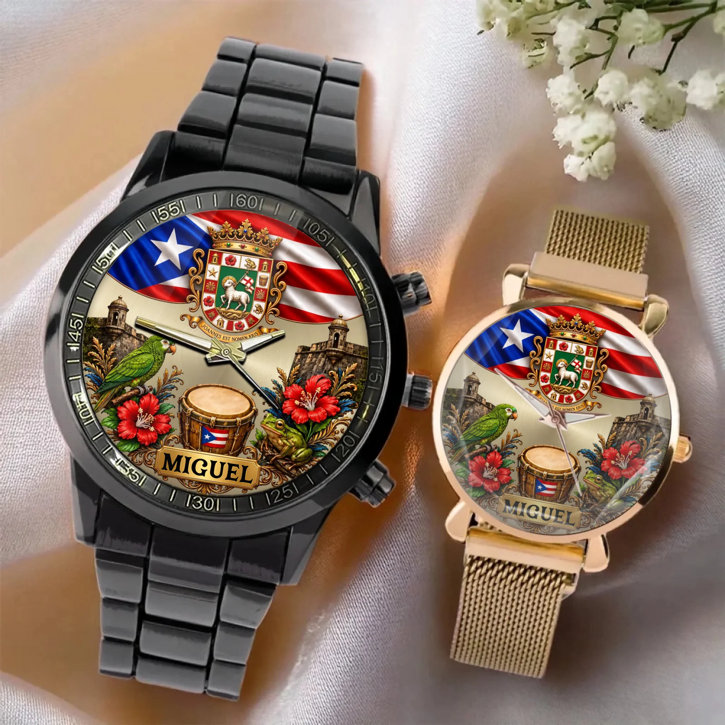 Personalized Puerto Rican Pride Watch close-up design preview