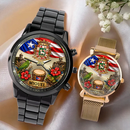 Personalized Puerto Rican Pride Watch close-up design preview