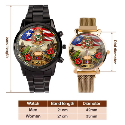 Custom name watch with Puerto Rico pride coat of arms artwork