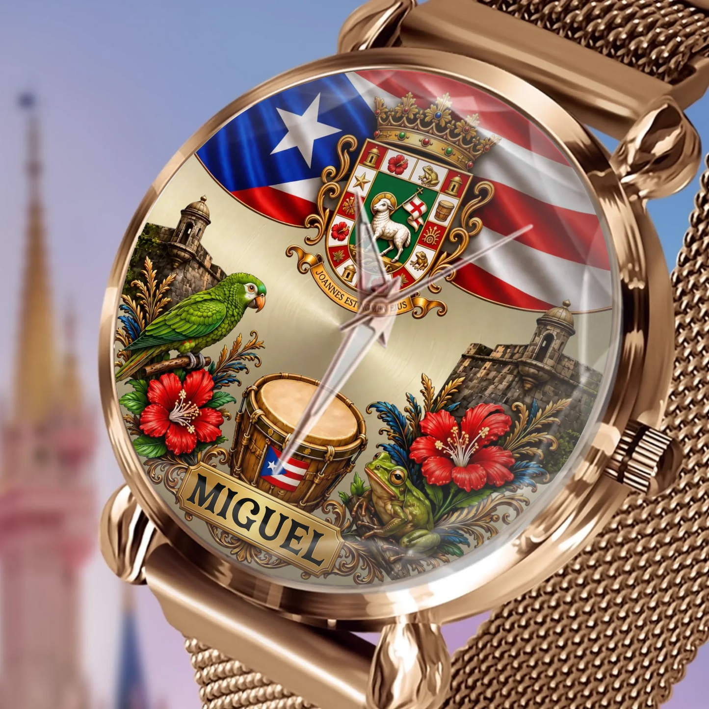 Puerto Rican gift watch with custom name and meaningful heritage style