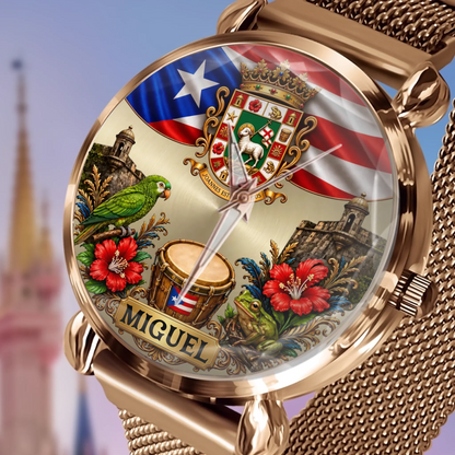 Puerto Rican gift watch with custom name and meaningful heritage style