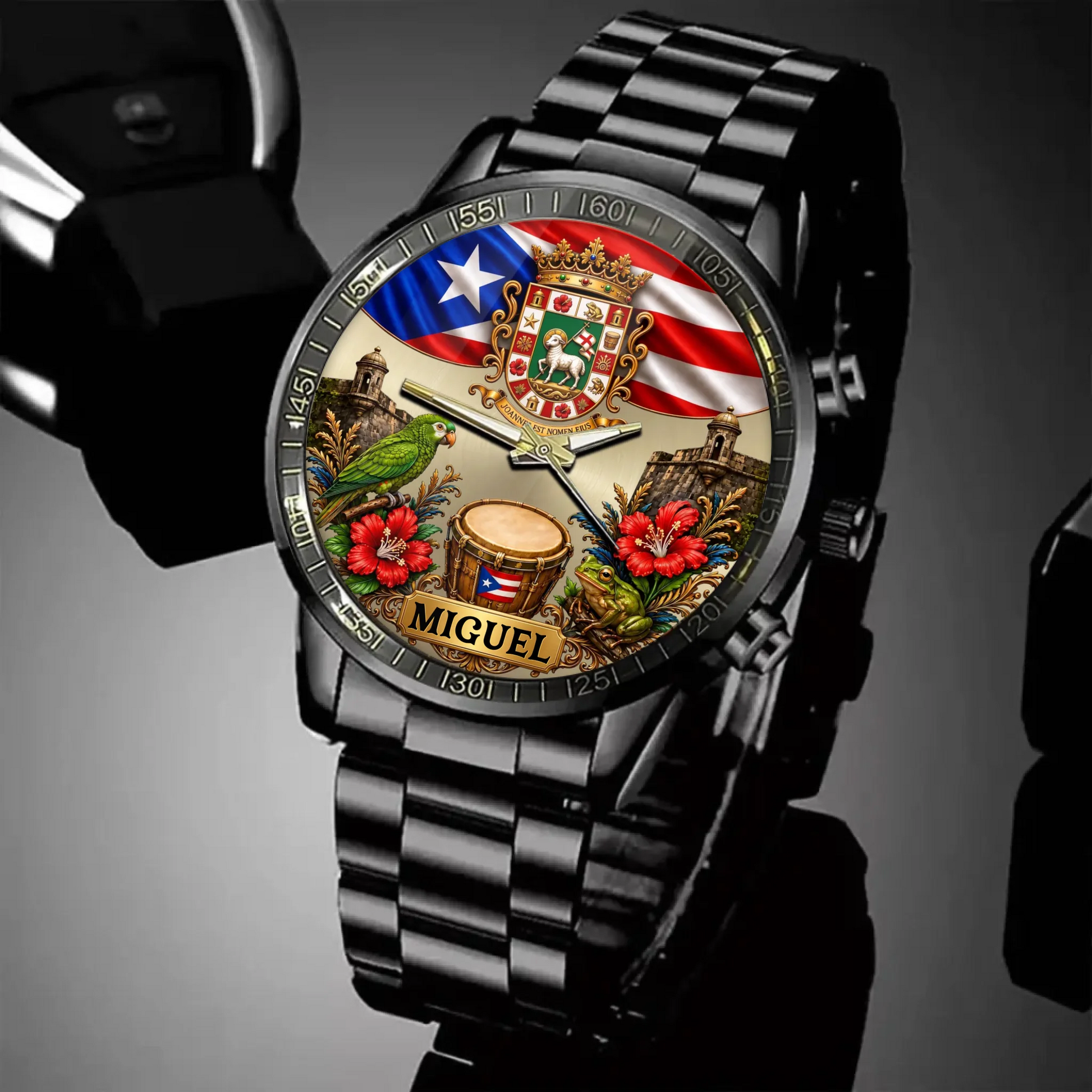 Custom name Puerto Rican gift watch for family and heritage pride