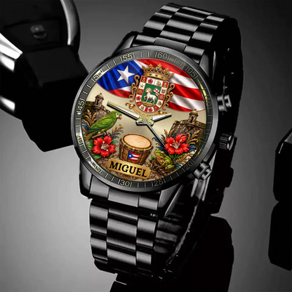 Custom name Puerto Rican gift watch for family and heritage pride