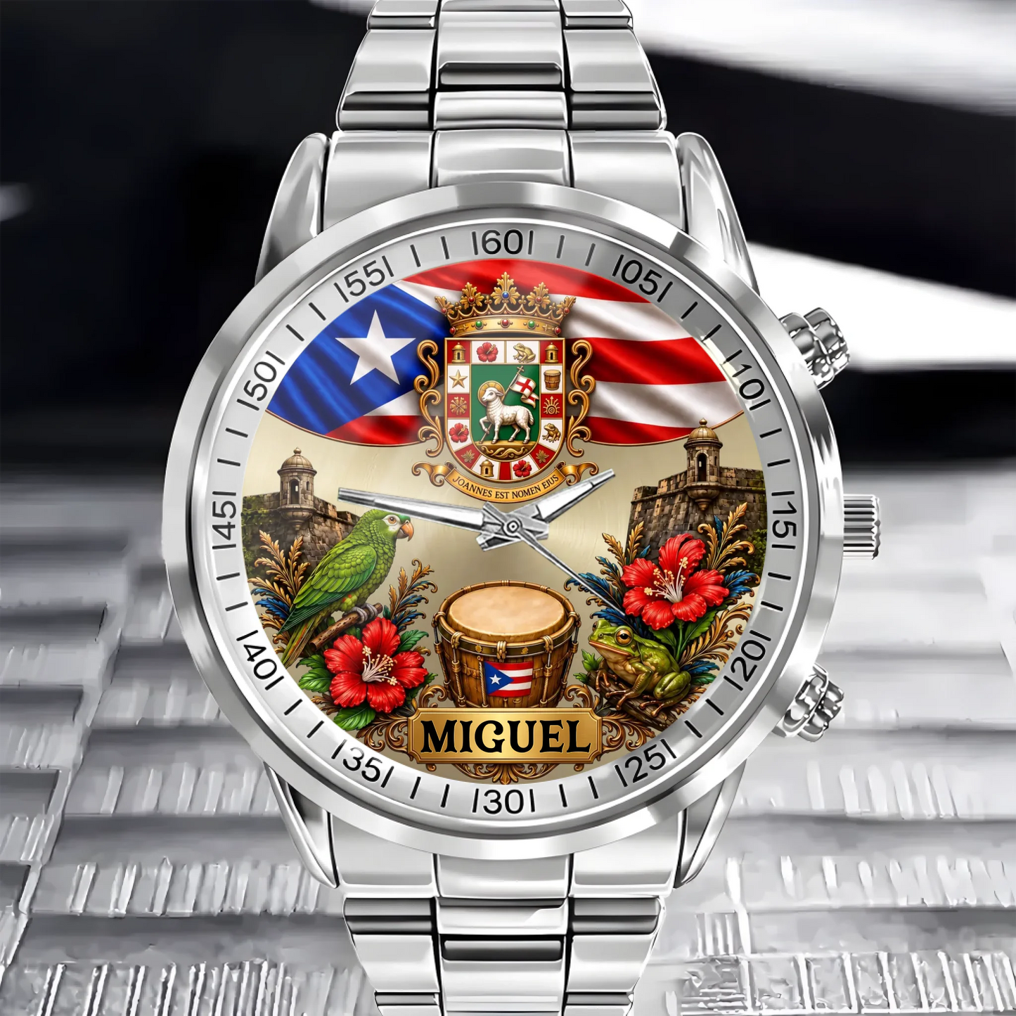 Puerto Rican pride custom name watch with coat of arms gift detail