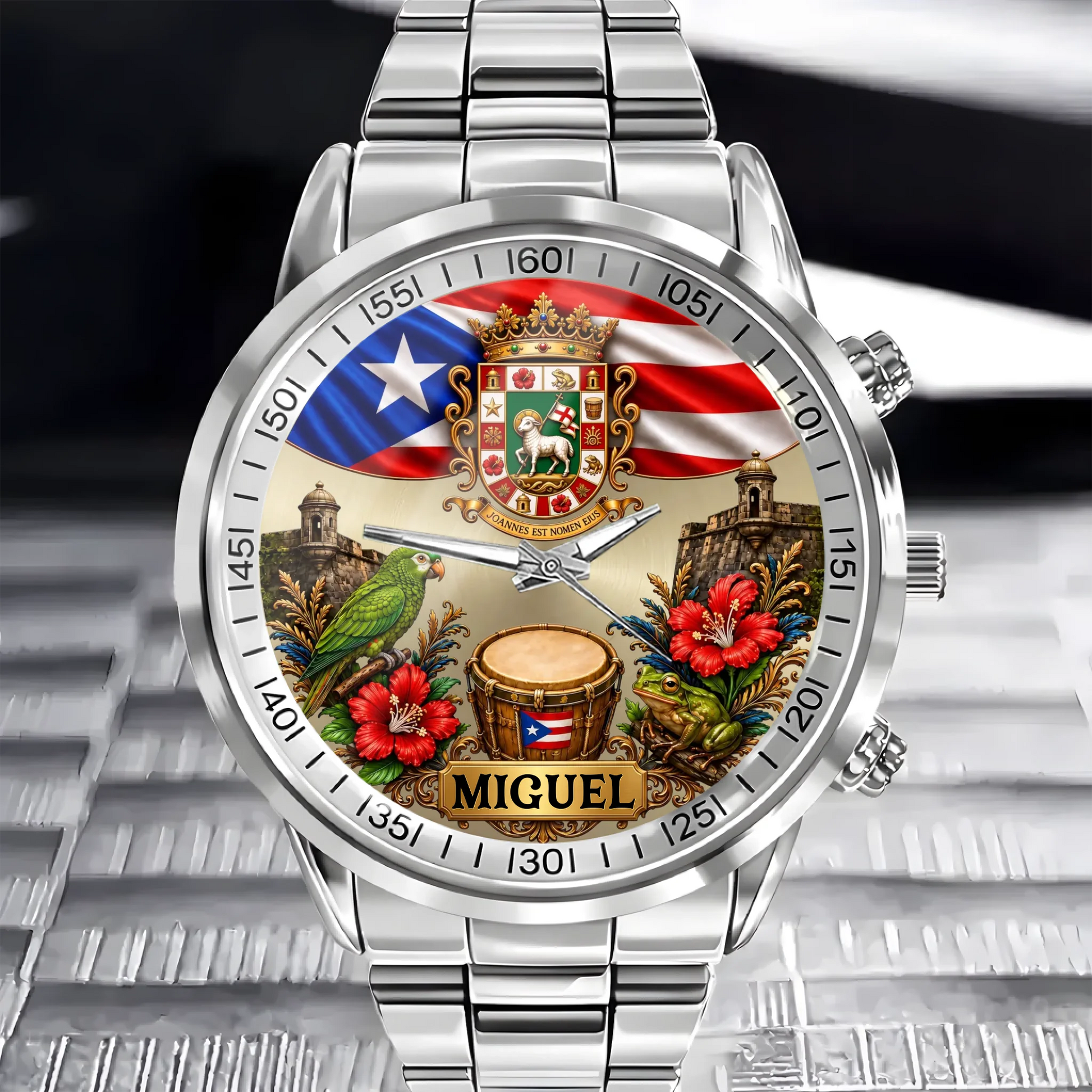 Puerto Rican pride custom name watch with coat of arms gift detail