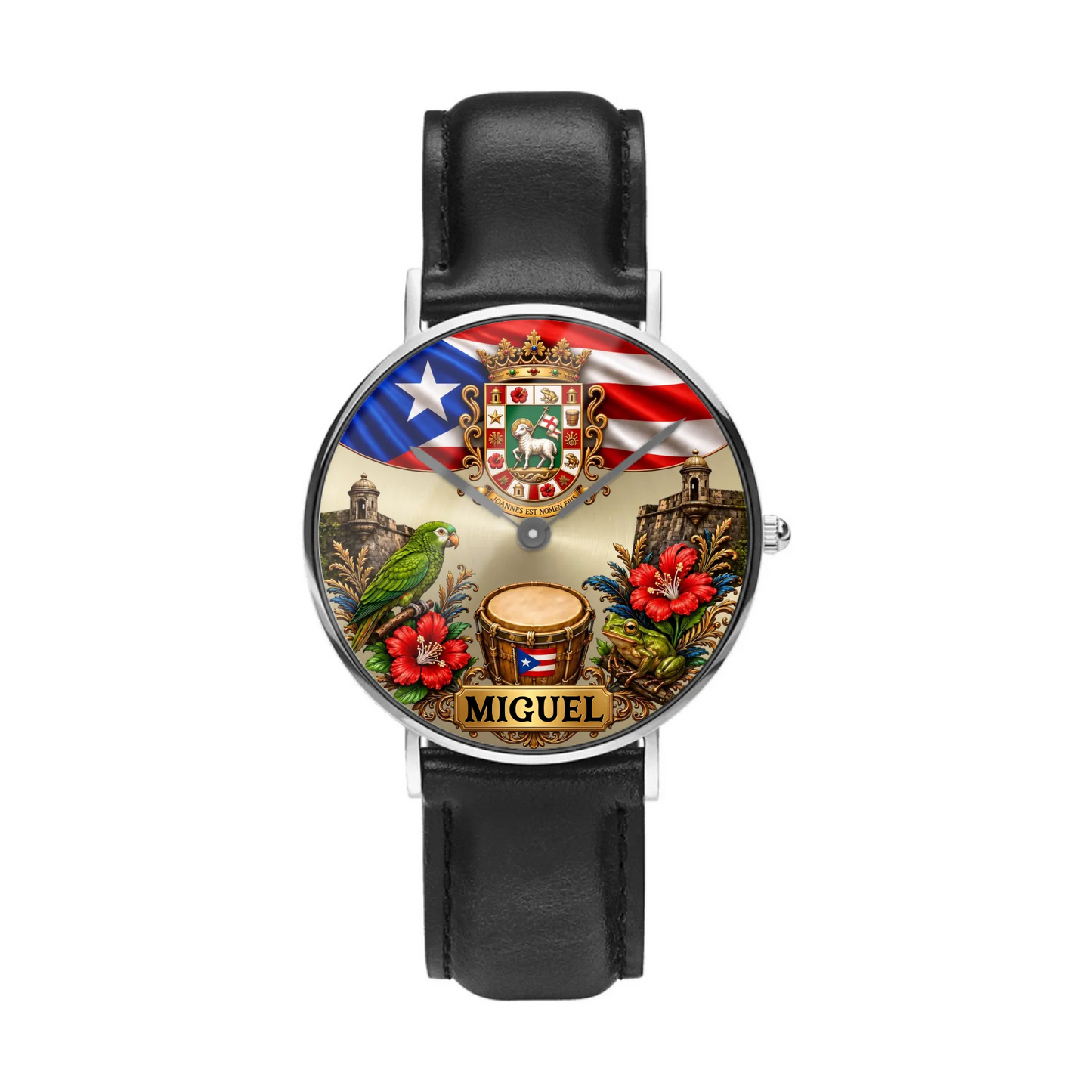 Personalized Puerto Rican Pride Watch sample with coat of arms