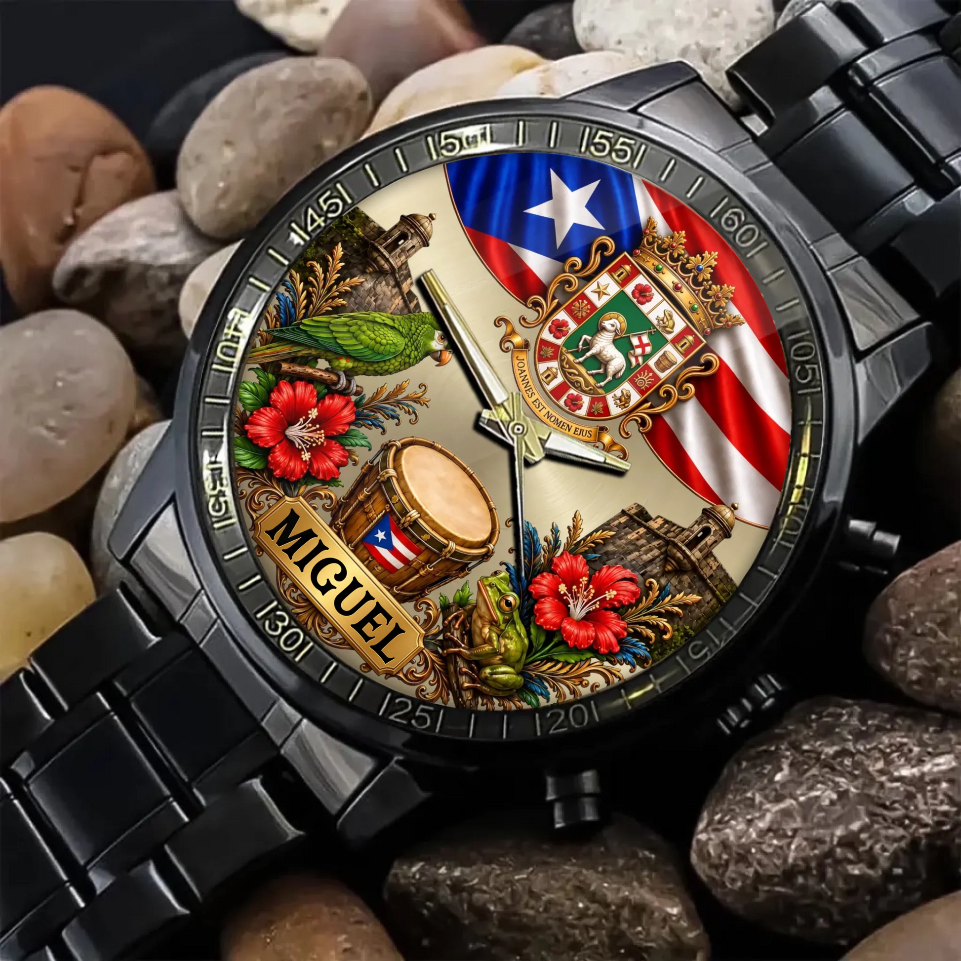 Personalized Puerto Rican pride watch showing custom name heritage design