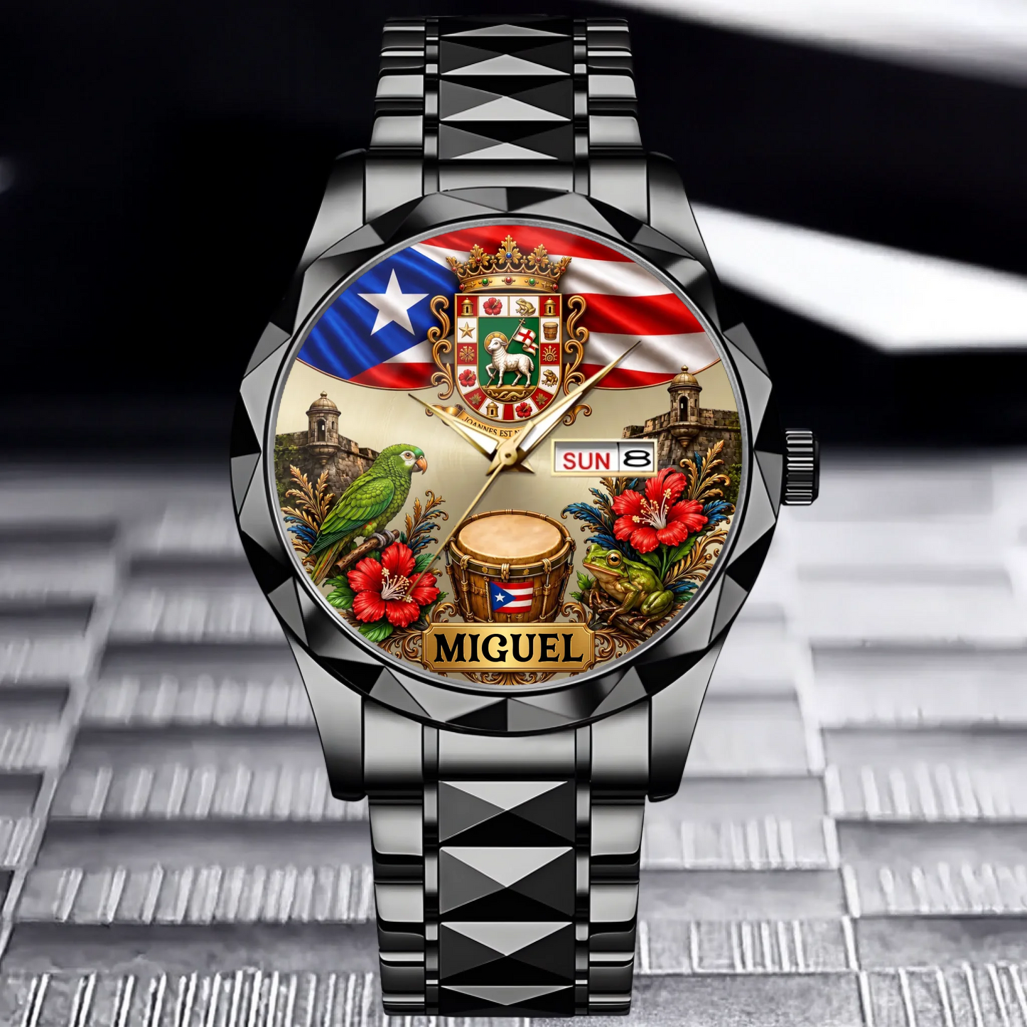 Black Luxury Business Style waterproof Personalized Puerto Rican Pride Watch