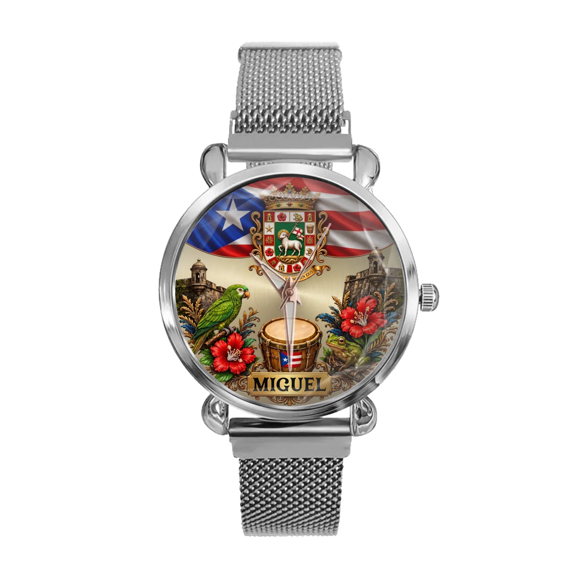 Silver women's metal strap Personalized Puerto Rican Pride Watch