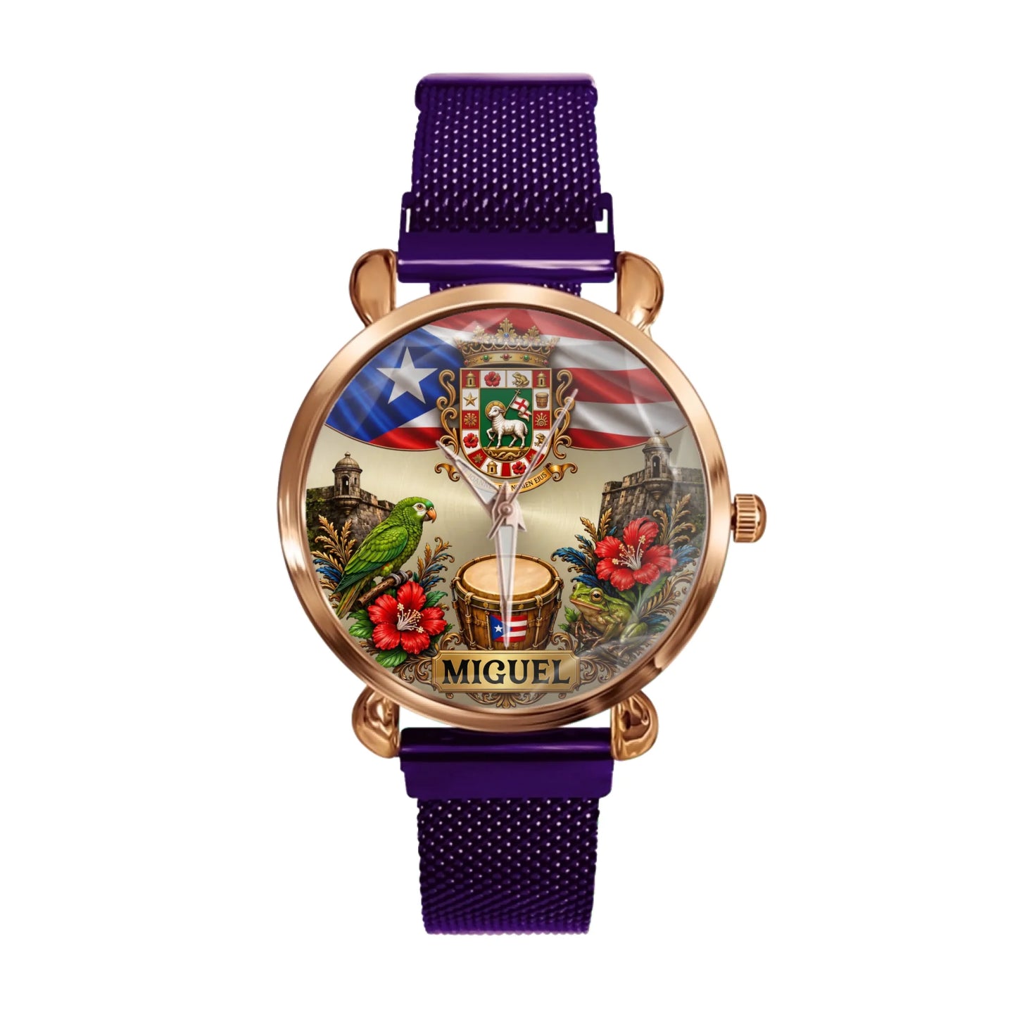 Purple women's metal strap Puerto Rico pride custom name watch
