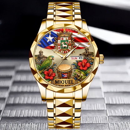 Personalized Puerto Rican Pride Watch - gold color option