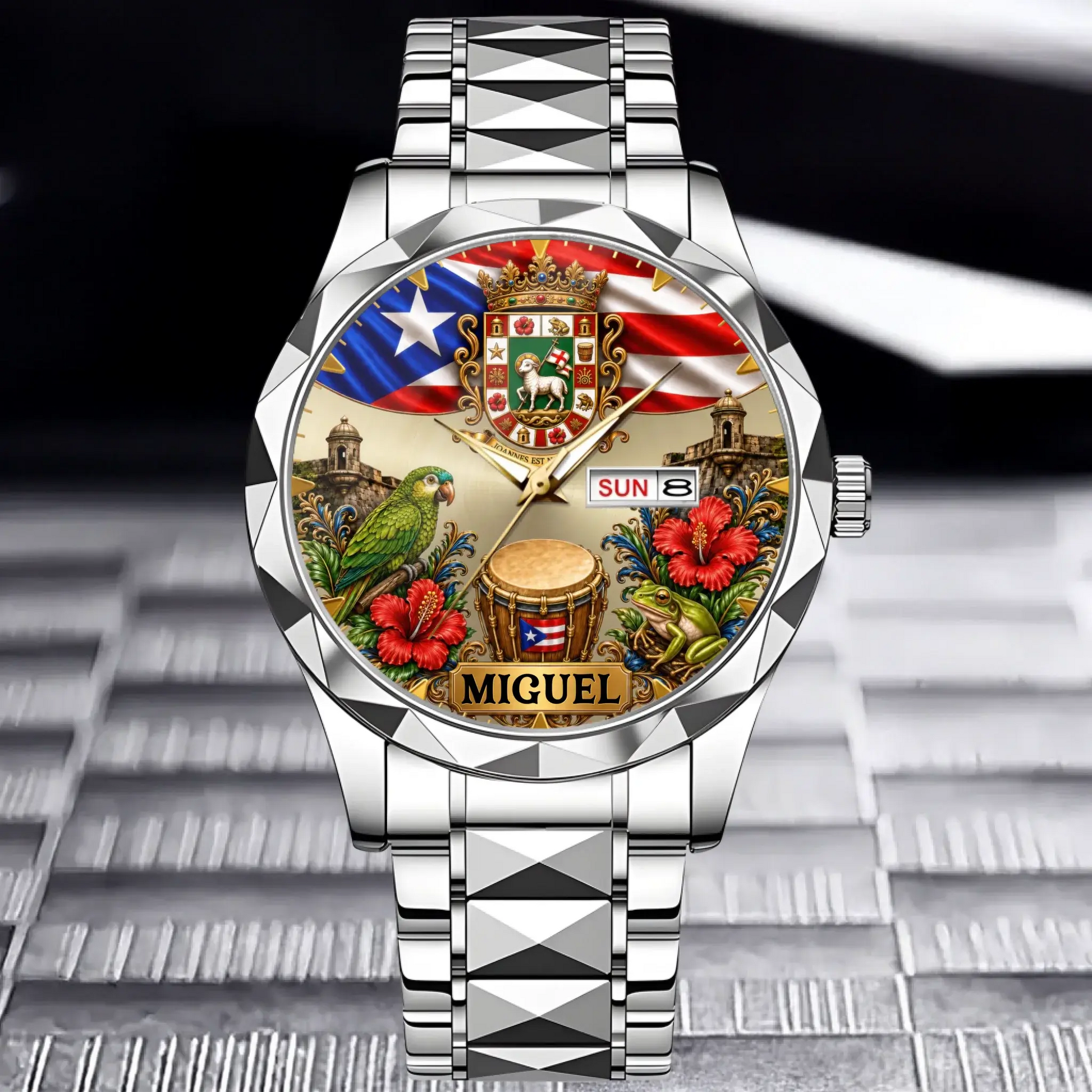 Personalized Puerto Rican Pride Watch - silver color option