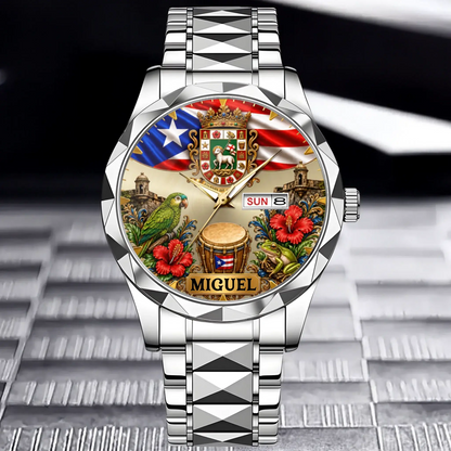 Personalized Puerto Rican Pride Watch - silver color option