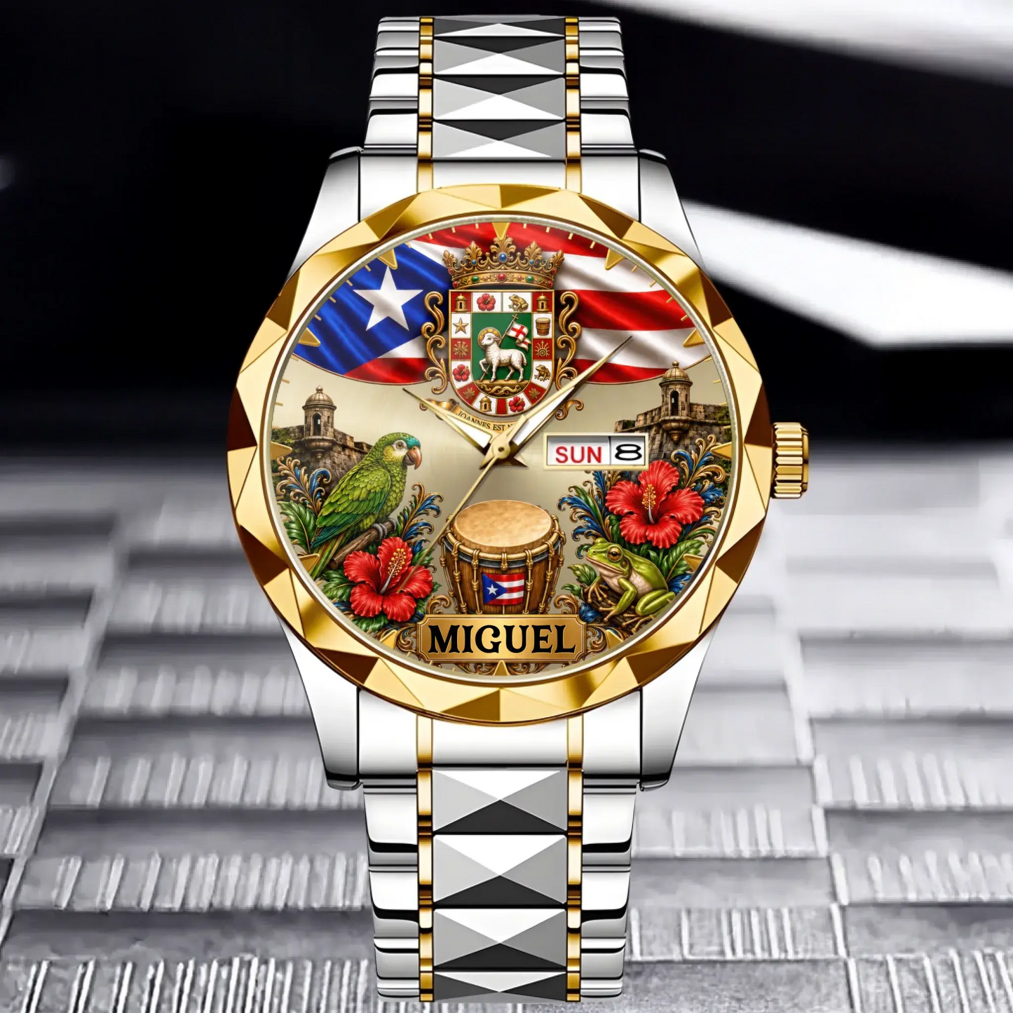 Personalized Puerto Rican Pride Watch - silver and gold color option