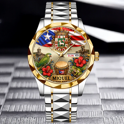 Personalized Puerto Rican Pride Watch - silver and gold color option