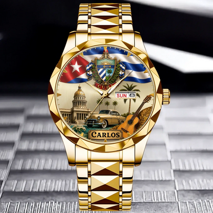 Personalized Cuban Heritage Watch - gold color option