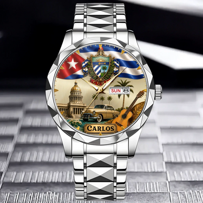 Personalized Cuban Heritage Watch - silver color option