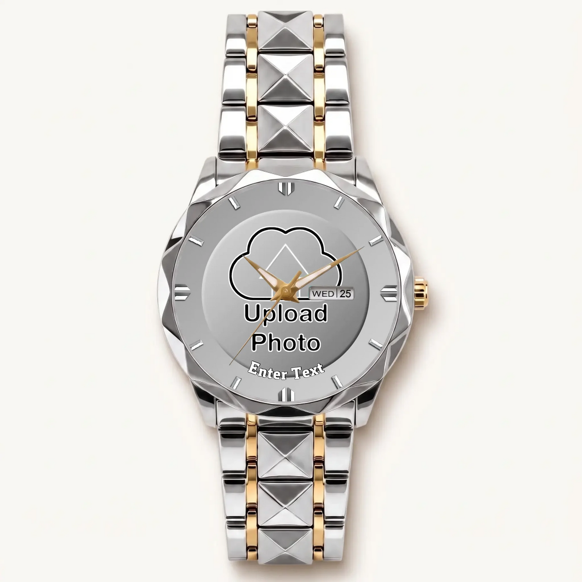 Personalized photo dial watch - two-tone bracelet with silver-tone bezel