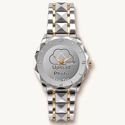 Personalized photo dial watch - two-tone bracelet with silver-tone bezel