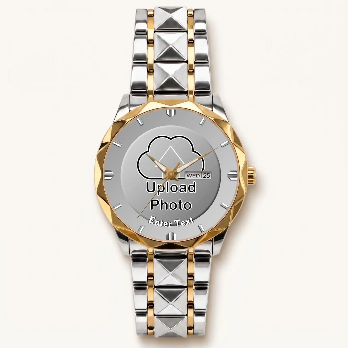 Personalized photo dial watch - two-tone bracelet with gold-tone bezel