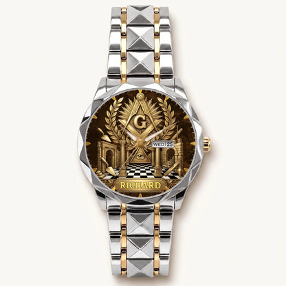 Personalized Masonic watch - two-tone bracelet with silver-tone bezel