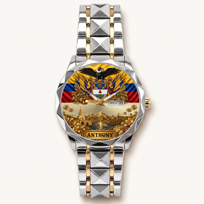 Personalized Colombia heritage watch - two-tone bracelet with silver-tone bezel