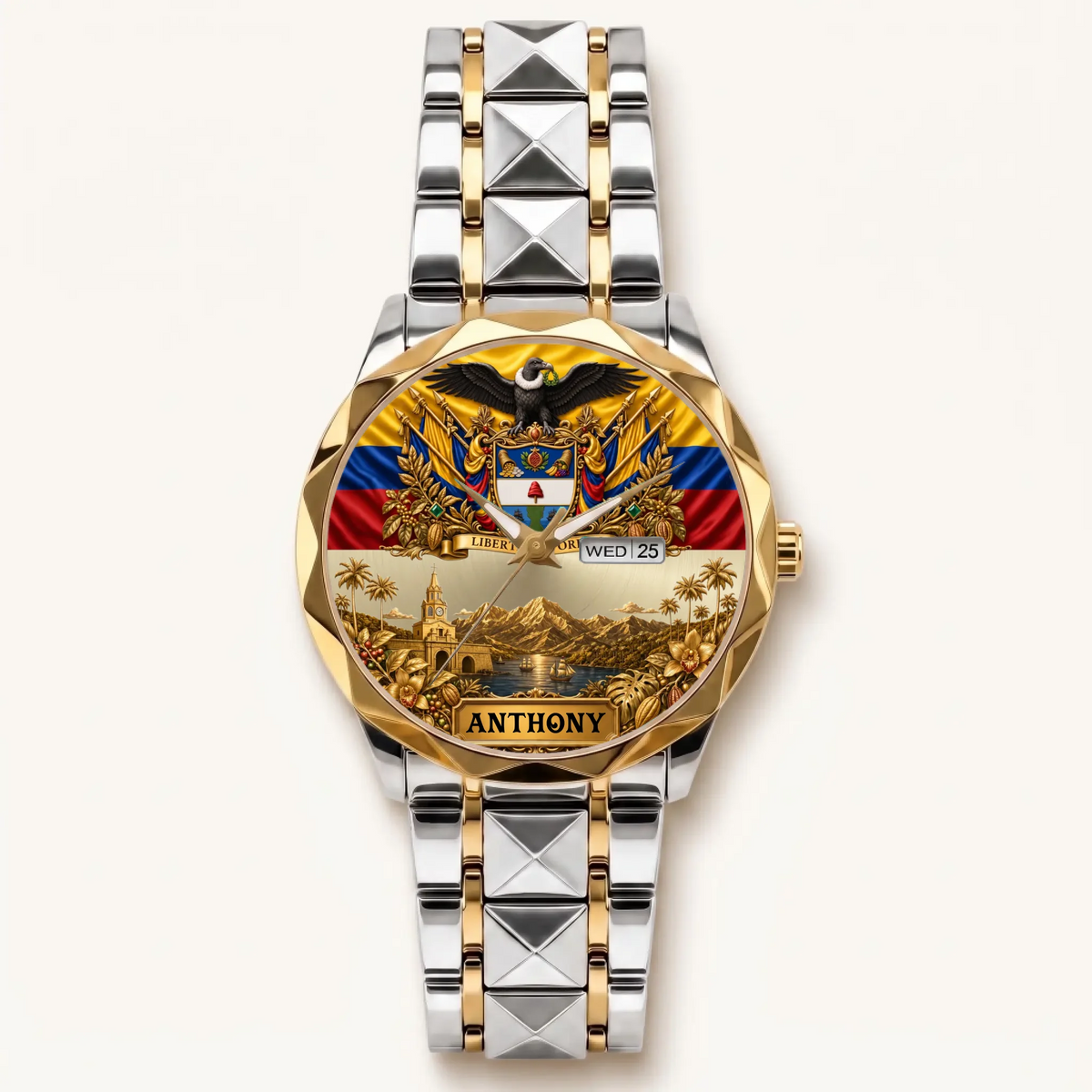 Personalized Colombia heritage watch - two-tone bracelet with gold-tone bezel