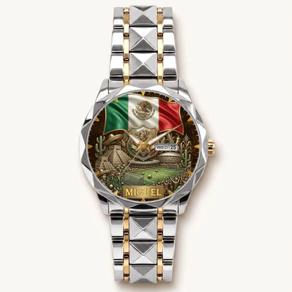 Personalized Mexico soccer watch - two-tone bracelet with silver-tone bezel