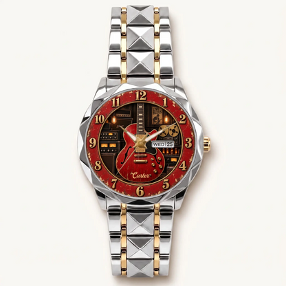Personalized guitar watch - two-tone bracelet with silver-tone bezel