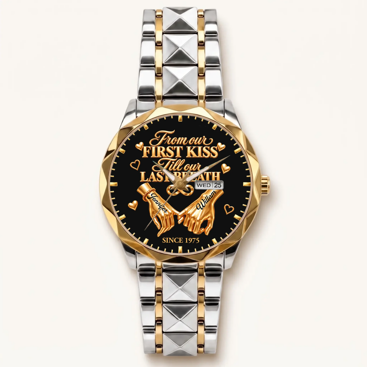 Personalized anniversary watch - two-tone bracelet with gold-tone bezel