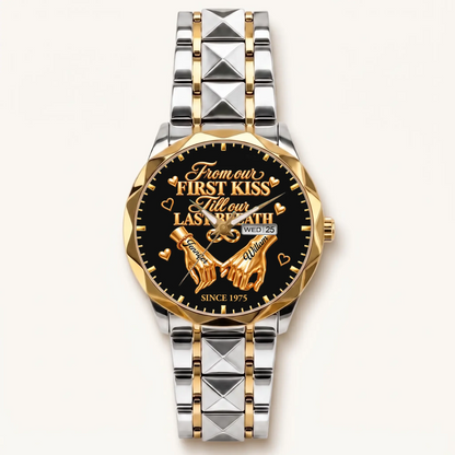 Personalized anniversary watch - two-tone bracelet with gold-tone bezel