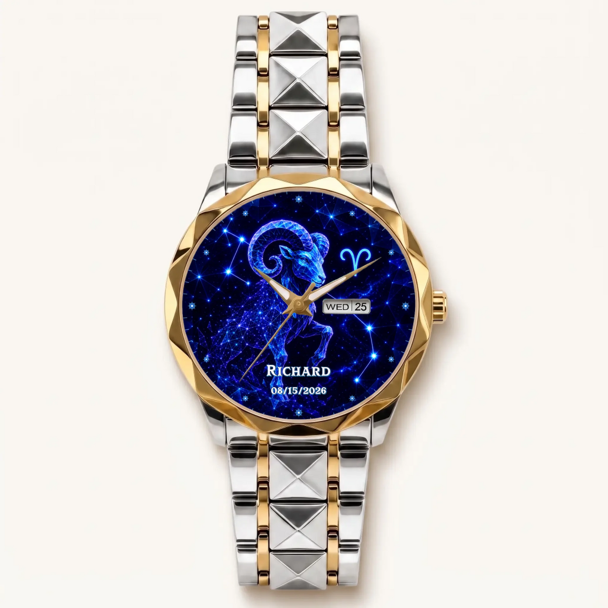 Personalized zodiac watch - two-tone bracelet with gold-tone bezel